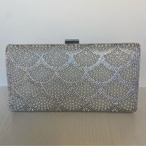 INC Kelli Pearl Silver Scalloped Clutch